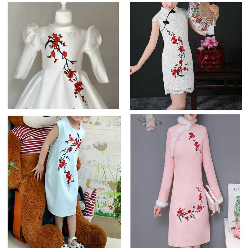 FJTANG 1pcs Big Plum Blossom Iron On Patches Embroidery Flower Appliques 14.1"x7.5" (36x19cm) (Pink/Khaki) - Image 2